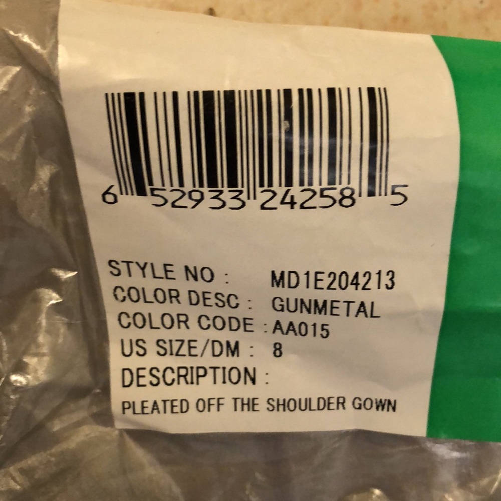 Aidan Mattox Gunmetal Off The Shoulder Silver Floral Detail-Soft Mesh Lined Gown - Picture 14 of 14